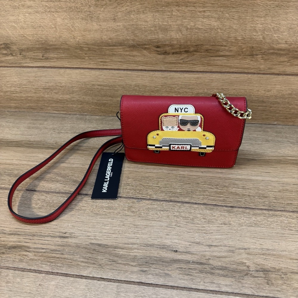 Karl Lagerfeld Red Crossbody Purse with Chain • Brand New • NYC Taxi with cat! - Picture 2 of 13